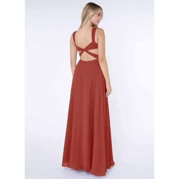 Wedding Guest Rust Sleeveless Evening Gown With Side Slit & Open Back Design - Picture 13 of 13